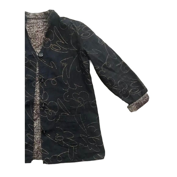 Handmade Reversible Quilted Block Print Jacket Women’s Medium Large M L Black - Picture 2 of 16